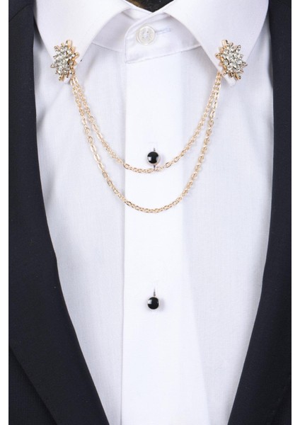 Gold Renk Beyaz Taşlı Zincirli Gömlek Yaka Broşu fiyatları