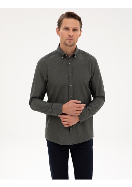Erkek Koyu Haki Regular Fit Uzun Kollu Gömlek 50311380-VR111