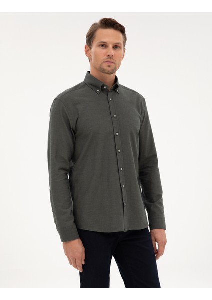 Erkek Koyu Haki Regular Fit Uzun Kollu Gömlek 50311380-VR111 modelleri