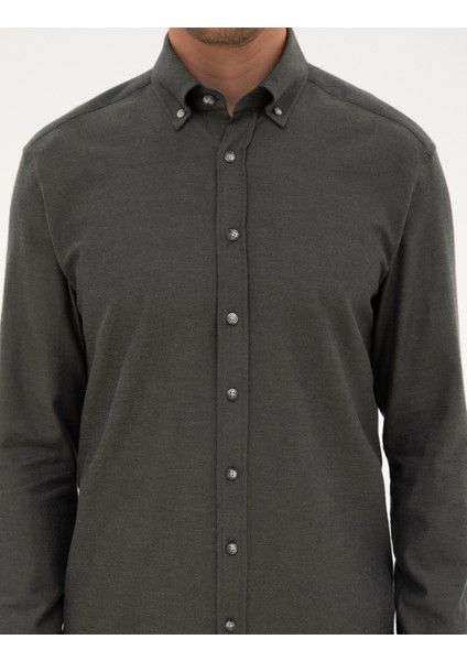 Erkek Koyu Haki Regular Fit Uzun Kollu Gömlek 50311380-VR111