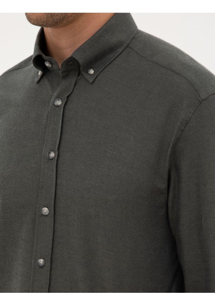 Erkek Koyu Haki Regular Fit Uzun Kollu Gömlek 50311380-VR111