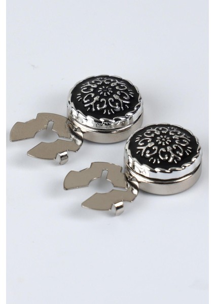 Gümüş Renk Desenli Geçme Klipsli Kol Düğmesi - M1117