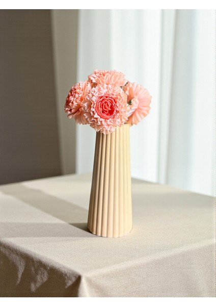 Modern Dekoratif Beton Vazo ve 5’li Yapay Krizantem Çiçek Seti + Kedi Biblo, Şık Ev ve Ofis Dekoru fiyatları