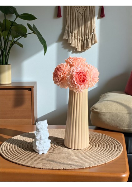 Modern Dekoratif Beton Vazo ve 5’li Yapay Krizantem Çiçek Seti + Kedi Biblo, Şık Ev ve Ofis Dekoru modelleri