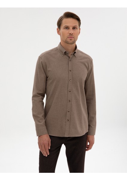 Erkek Vizon Regular Fit Uzun Kollu Gömlek 50311380-VR052