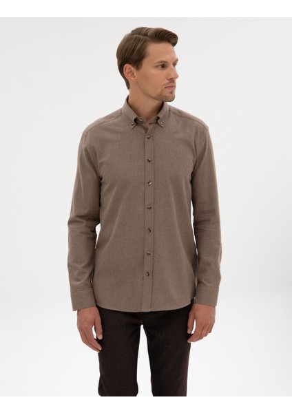 Erkek Vizon Regular Fit Uzun Kollu Gömlek 50311380-VR052 modelleri