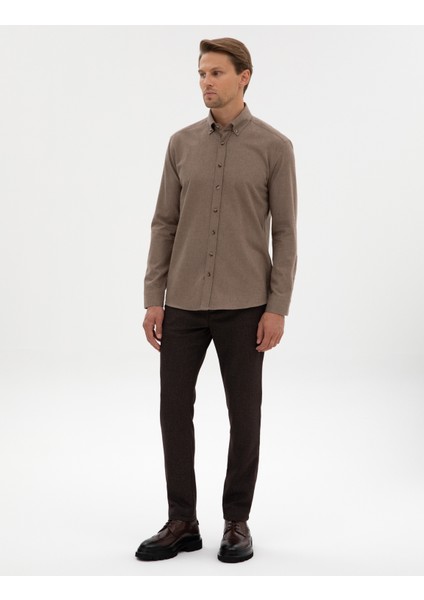 Erkek Vizon Regular Fit Uzun Kollu Gömlek 50311380-VR052 fırsatları