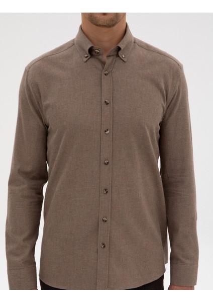 Erkek Vizon Regular Fit Uzun Kollu Gömlek 50311380-VR052