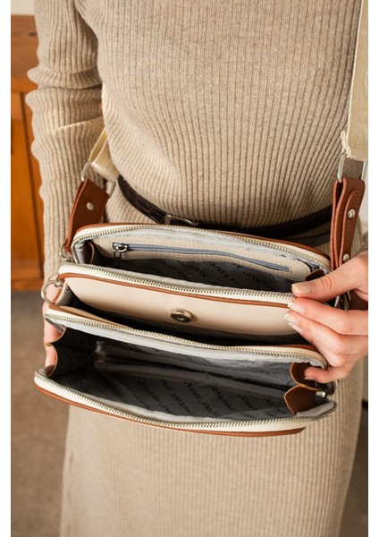 Kadın Kahvetaba 5 Bölmeli Ayarlanabilir Uzun Askılı Omuz Çantası Postacı Çantası