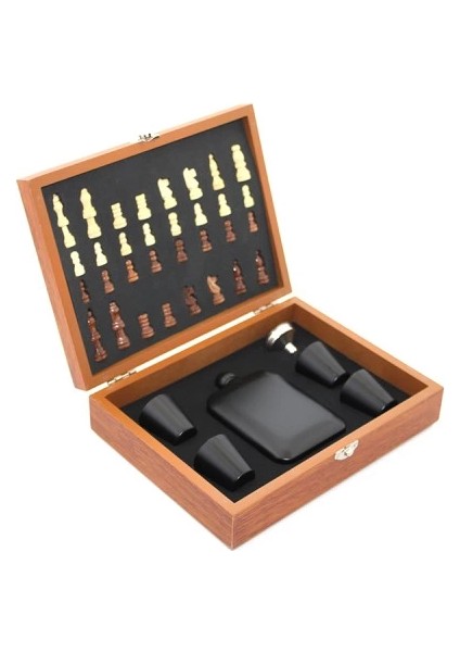 Ahşap Kutulu Satrançlı Matara Seti 6 Oz