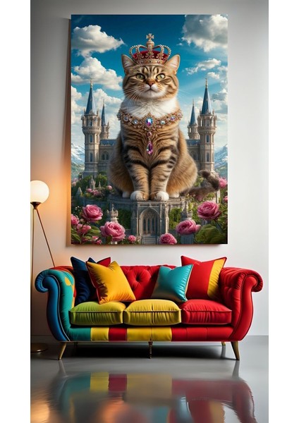 Kraliçe Kedi 3 Ev Duvar Salon Güzellik Salonu Ofis Dükkan Dekarasyon Kanvas Tablo