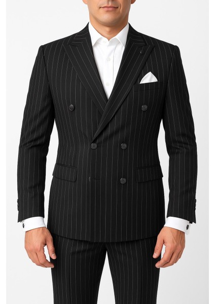 Çizgili Kruvaze Erkek Takım Elbise – Şık ve Rahat Italyan Kesim, Belden Oturtmalı, Top Düğmeli fiyatları