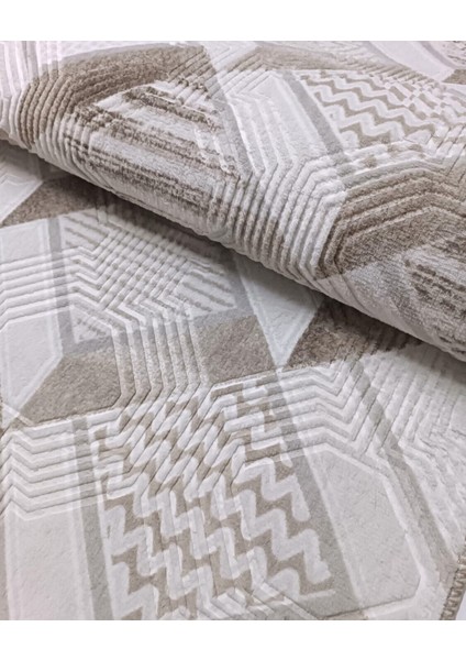 Dinar Motif Bej Kahverengi Kaymaz Taban Kesme Yolluk Halı Modern Desen