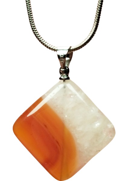 Akik Doğal Taşı Zincirli El Yapımı Kolye Uç: 3 cm Zincir: 20 cm Kutulu