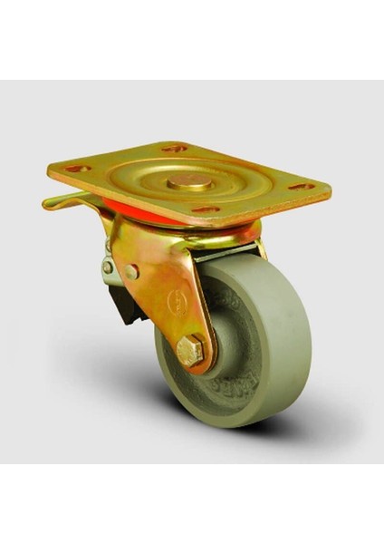 ED01VKV125F Döner Tablalı Frenli Döküm Tekerlek ÇAP:125 Ağır Sanayi Tekerleği 400 kg Sarı Maşa Oynak Tabla Bağlantılı Burçlu
