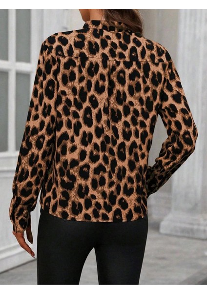 Kadın Uzun Kollu V Yakalı Leopar Desenli Modal Bluz modelleri
