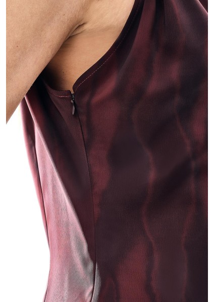 Desenli Saten Asimetrik Şık Kloş Elbise modelleri