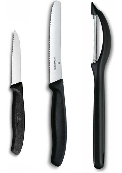3 Lü Set 11 cm ve 8 cm Tırtıklı Sebze Meyve Bıçağı - Domates Sebze Soyacağı