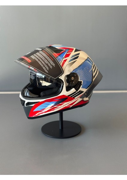 WS-602 Güneş Gözlüklü Full Face Kask (Şeffaf Vizörlü) White K6 (602)