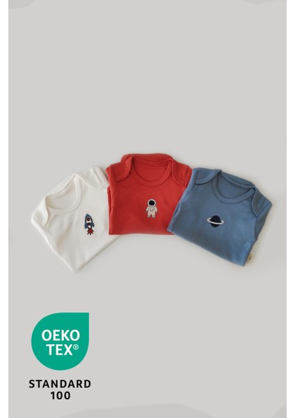 Space 3lü %100 Pamuk Nakışlı Uzun Kol Bebek Body Set fiyatları