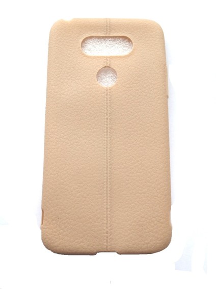 ESLIFETECH26AKSESUAR Lg G5 (H850) Uyumlu Deri Görünümlü Yumuşak Silikon Kılıf-Krem