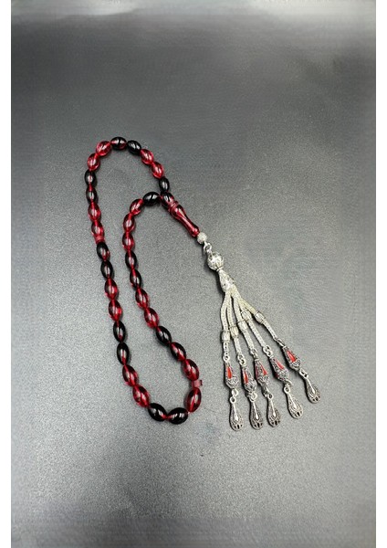 Kırmızı Siyah Arpa Kesim Ateş Kehribar Tespih