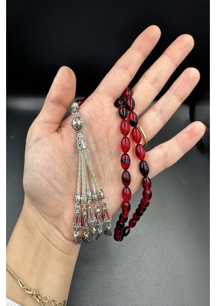 Kırmızı Siyah Arpa Kesim Ateş Kehribar Tespih modelleri