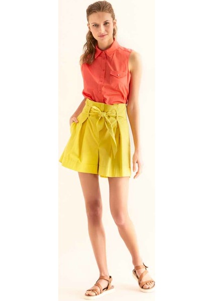 Kuşaklı Kadın Şort Sarı Y9912604_009