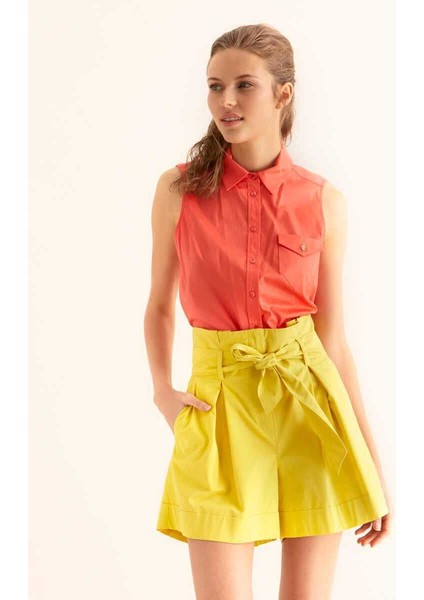 Kuşaklı Kadın Şort Sarı Y9912604_009