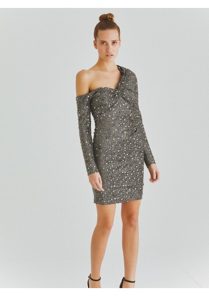 Omuz Detaylı Parlak Mini Elbise Silver K2011355_126 fiyatları