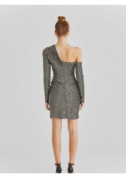 Omuz Detaylı Parlak Mini Elbise Silver K2011355_126 fırsatları