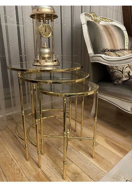 Torna Detaylı Pirinç Eskitme Zigon Sehpa