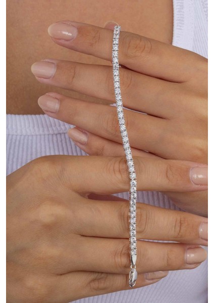 Pırlanta Montür 4 Tırnaklı Su Yolu Gümüş Bileklik modelleri