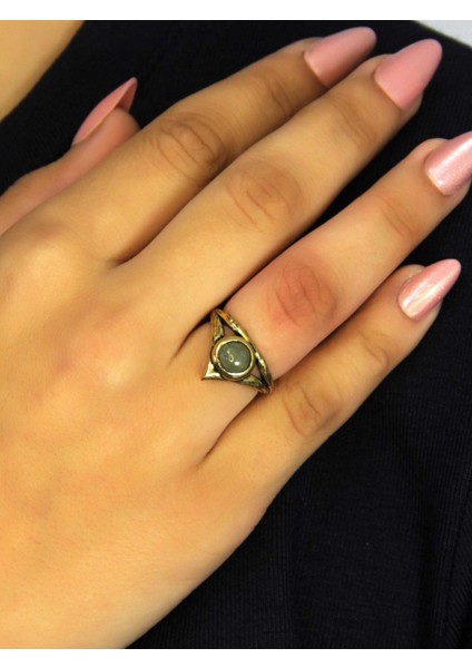 Doğal Taş Yeşil Akik Doğal Taşlı Antik Model Kadın Ayarlanabillir Yüzük EUY72YA fiyatları