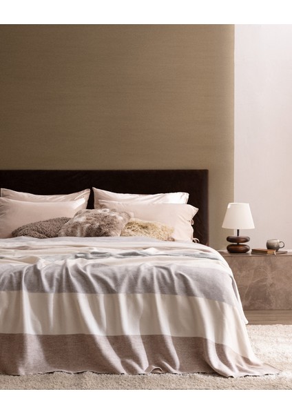 Angely Çift Kişilik Battaniye - Pudra/gri/beyaz