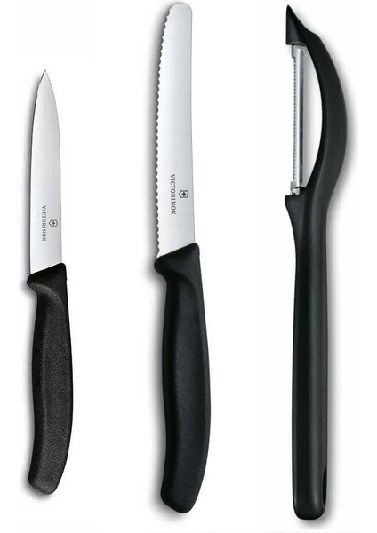 3 Lü Set 11 cm Tırtıklı ve 8 cm Düz Sebze Meyve Bıçağı - Domates Sebze Soyacağı