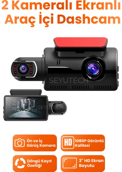 Araç Içi Hd Kamera 2 Kameralı Wifi Özellikli 1080P Full Hd Gece Görüşlü G-Sensör Dashcam A68