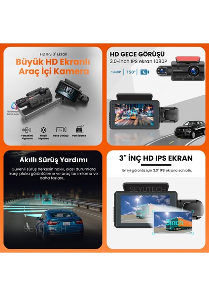 Araç Içi Hd Kamera 2 Kameralı Wifi Özellikli 1080P Full Hd Gece Görüşlü G-Sensör Dashcam A68 fiyatları
