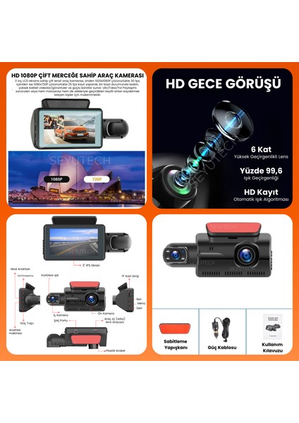 Araç Içi Hd Kamera 2 Kameralı Wifi Özellikli 1080P Full Hd Gece Görüşlü G-Sensör Dashcam A68 fırsatları