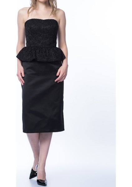 Straplez Fırfır Detaylı Abiye Elbise Siyah K1311321_001