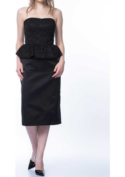 Straplez Fırfır Detaylı Abiye Elbise Siyah K1311321_001 fırsatları