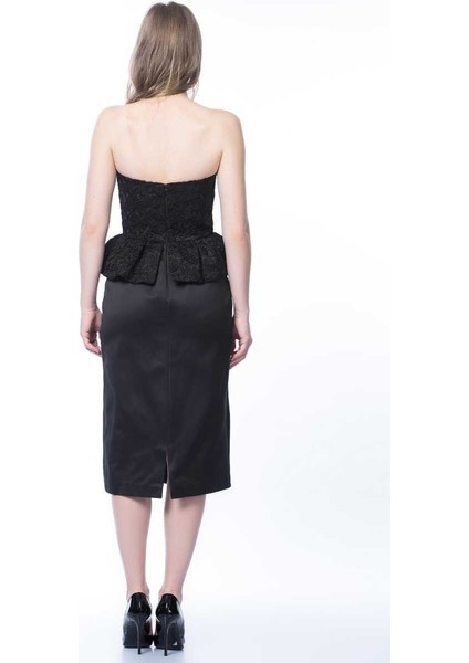 Straplez Fırfır Detaylı Abiye Elbise Siyah K1311321_001 indirimleri