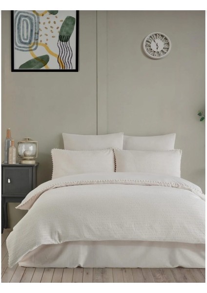 Çift Kişilik Gofreli Fitilli Saten Nevresim Takımı Embos