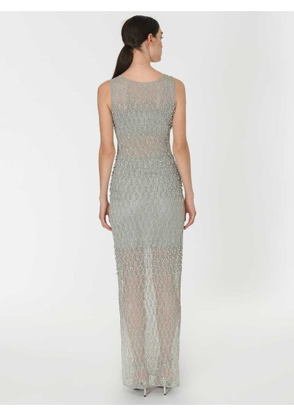 İşlemeli Transparan Uzun Gece Elbisesi Gümüş Y1961101_078 fırsatları