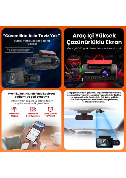 Araç Içi Hd Kamera 2 Kameralı Wifi Özellikli 1080P Full Hd Gece Görüşlü G-Sensör Dashcam M8-D8 modelleri