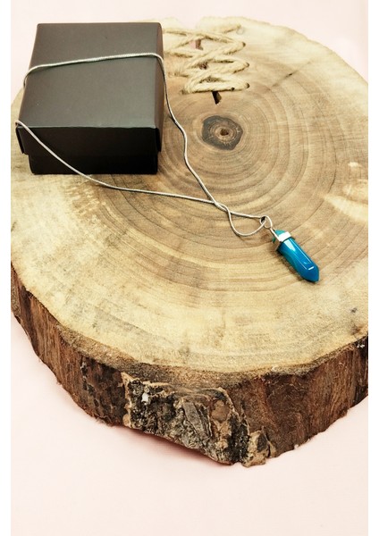 Aquamarin Doğal Taşı Zincirli El Yapımı Tasarımlı Kolye Uç: 3,5 cm Zincir: 20 cm Kutulu modelleri