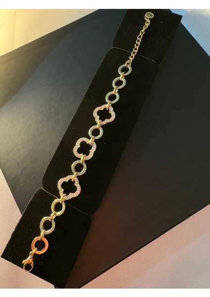 Çelik 14K Kaplama Yonca Taşlı Bileklik fiyatları