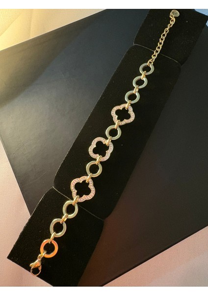 Çelik 14K Kaplama Yonca Taşlı Bileklik modelleri