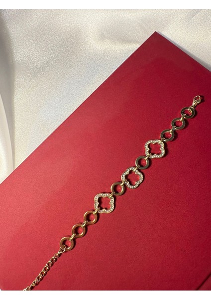 Çelik 14K Kaplama Yonca Taşlı Bileklik fırsatları