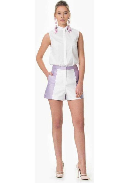 Beyaz Detaylı Kadın Şort Lila Y1612066_017 fiyatları